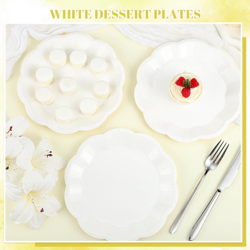 NatNarr 30pcs Scalloped Plates, 7 Inch Disposable White Paper Plates Cute Paper Dessert Cake Dinner Party Supplies for Wedding Bridal Baby Shower - Image 5
