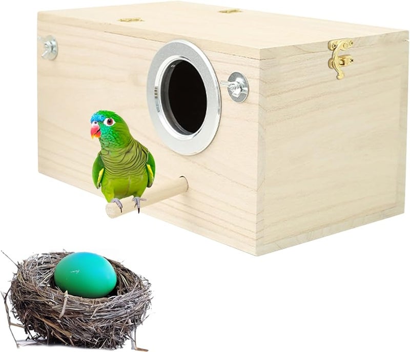 صندوق عش تربية كوكاتيل خشبي مع مجثم لطيور البادجي والحب والكناري - Image 2