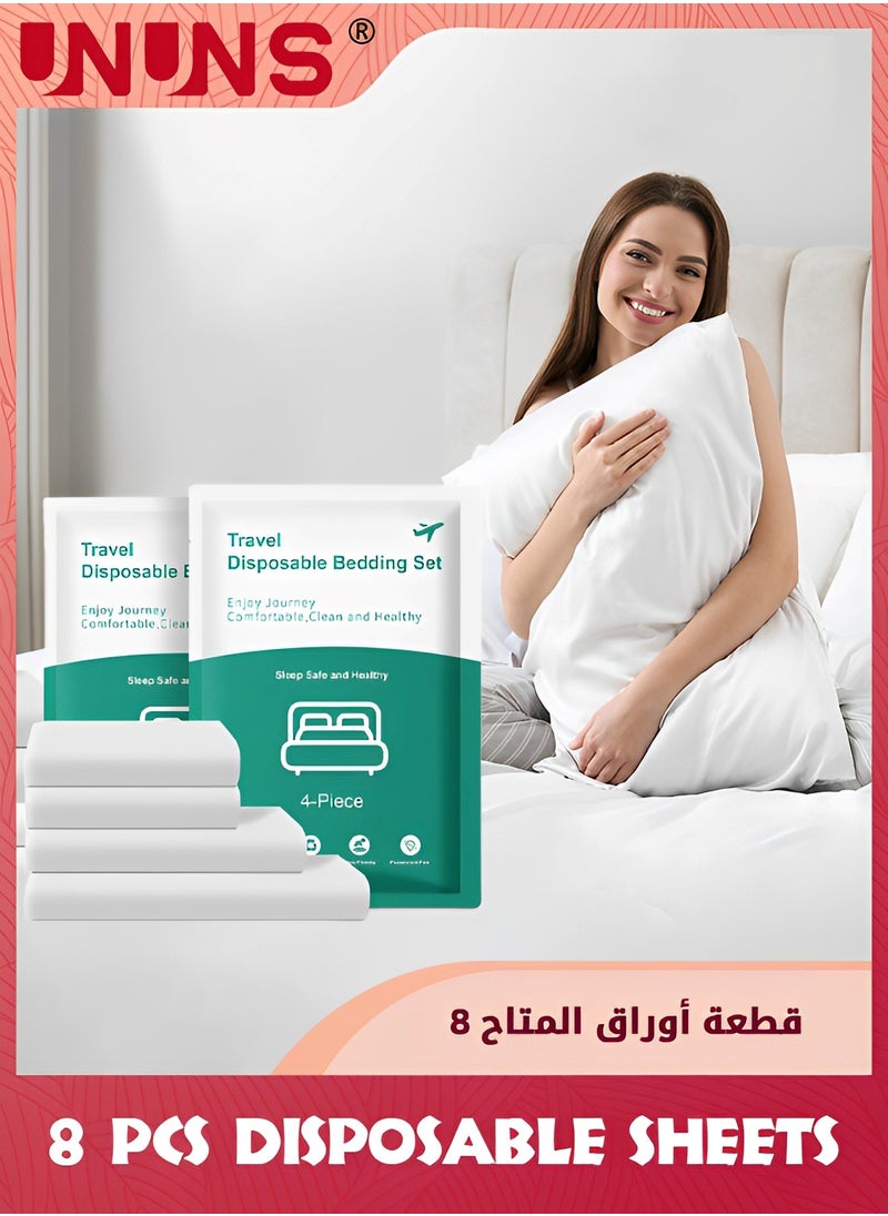 UNUNS Disposable Travel Bed Sheet Set,2 Pack Travel-Safe Disposable Cover Sheets For Travel,Disposable Travel Sheet with Quilt Cover and Pillowcase For Travel Business Trip,8PCS  - Image 1