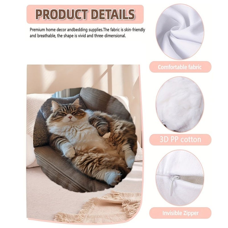 16x16 Inch Double Sided Fluffy Cat Pillow For Couch Bed Car - Image 2