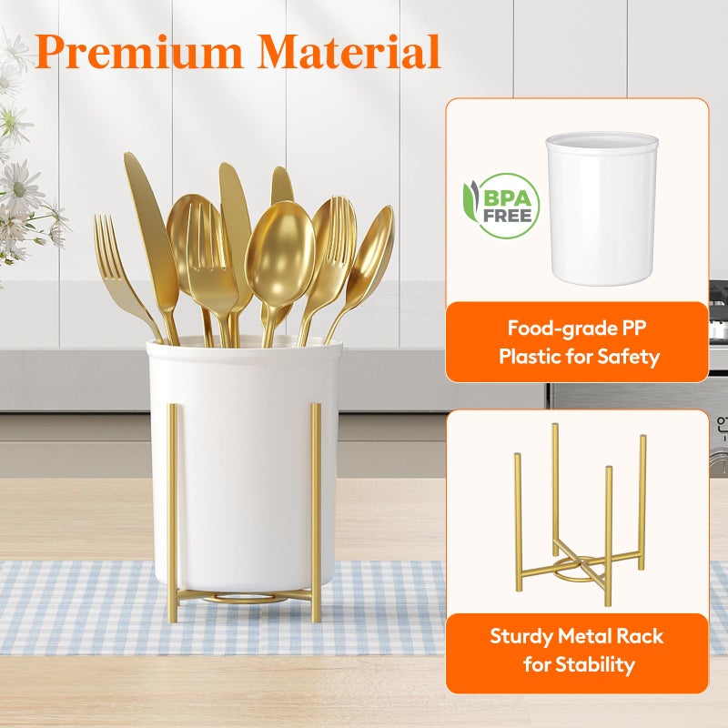 Lifewit Plastic Silverware Holder for Kitchen Countertop, Cutlery Flatware Caddy with Metal Bracket, Utensil Spoon Fork knives Organizer for Party Picnic, Gold, 2 Pack - Image 5