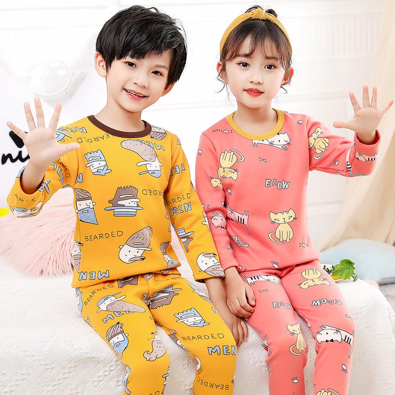 Children'S Fleece-Lined Underwear Suit Gold Velvet Boys And Girls Thickened Warm Pajamas Home Wear Children'S Clothing - Image 4