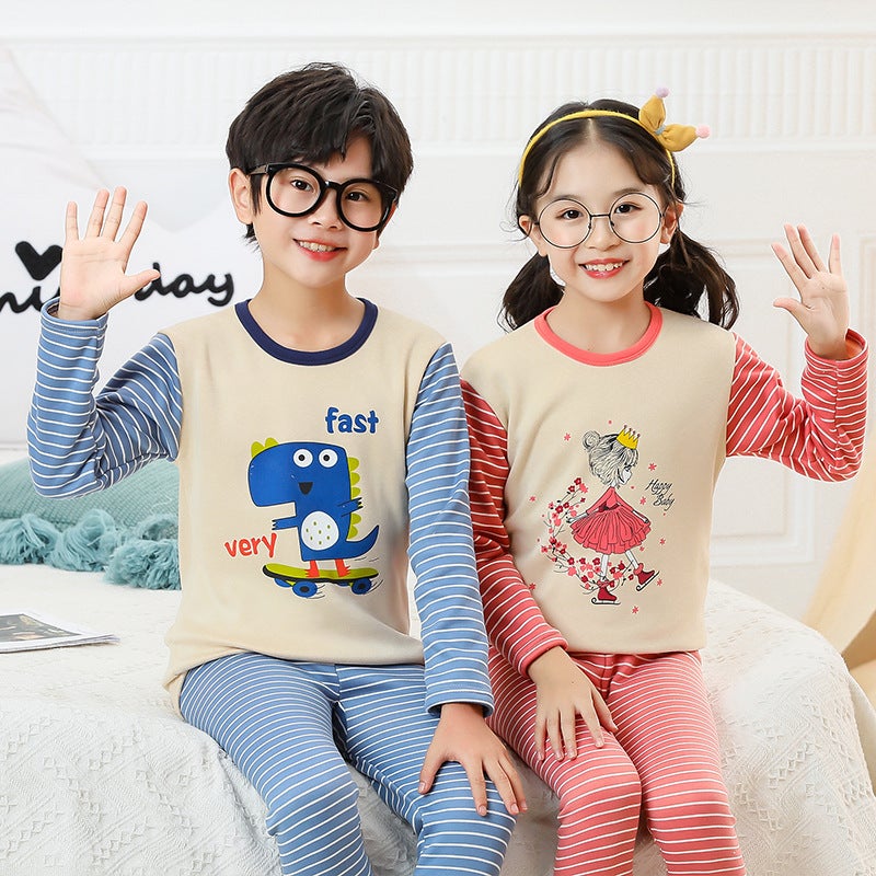 Children'S Fleece-Lined Underwear Suit Gold Velvet Boys And Girls Thickened Warm Pajamas Home Wear Children'S Clothing - Image 2