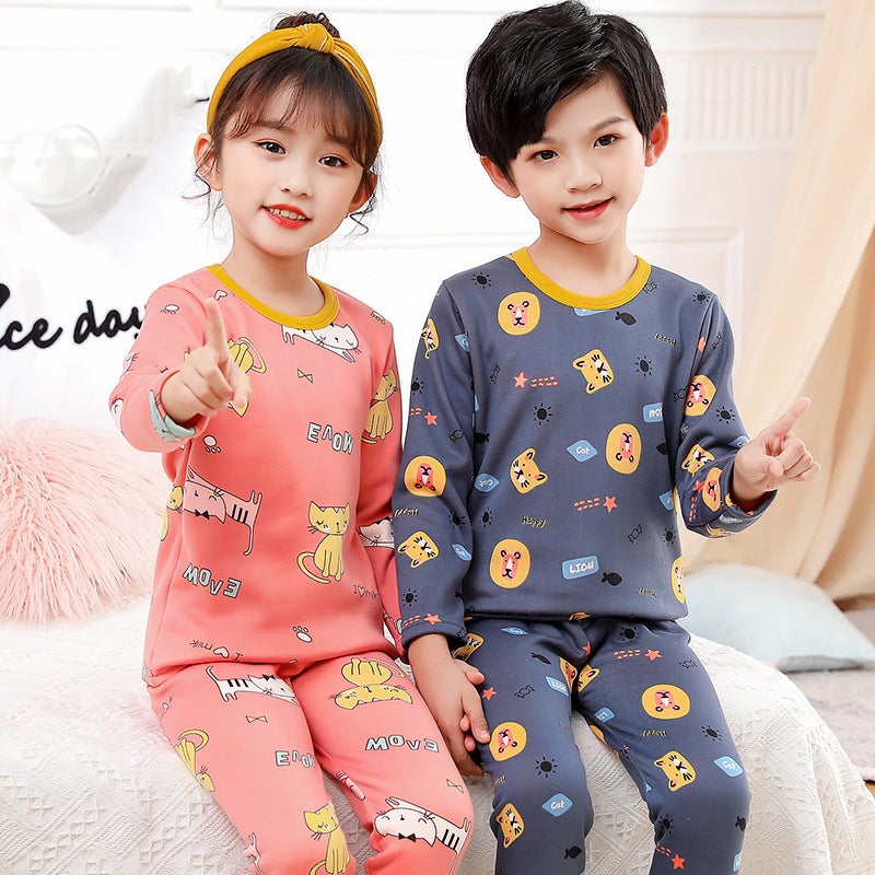 Children'S Fleece-Lined Underwear Suit Gold Velvet Boys And Girls Thickened Warm Pajamas Home Wear Children'S Clothing - Image 3