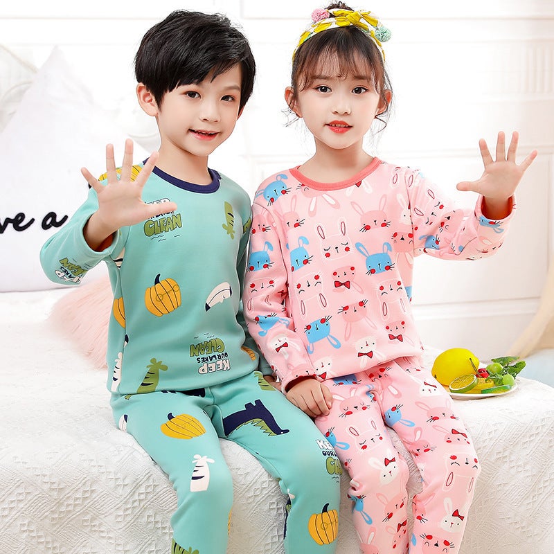 Children'S Fleece-Lined Underwear Suit Gold Velvet Boys And Girls Thickened Warm Pajamas Home Wear Children'S Clothing - Image 5