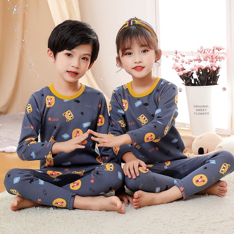 Children'S Fleece-Lined Underwear Suit Gold Velvet Boys And Girls Thickened Warm Pajamas Home Wear Children'S Clothing - Image 1