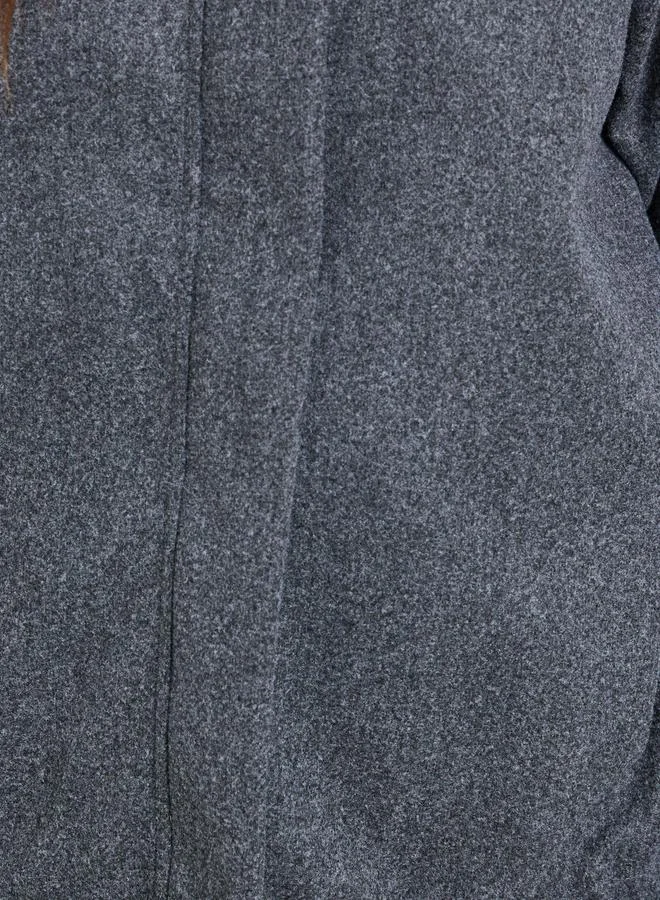 Styli Styli Women Grey Solid High Neck Oversized Coat