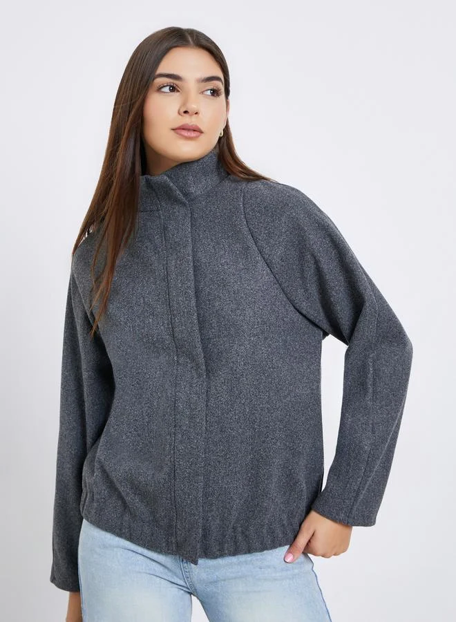 Styli Styli Women Grey Solid High Neck Oversized Coat