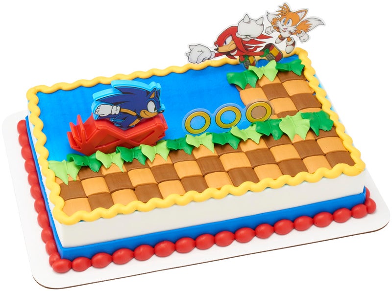 DecoPac DecoSet Sonic The Hedgehog Cake Topper  3-Piece Decoration Set With Tails & Knuckles Cake Pic  Rings Cake Pic And Rolling Sonic Action Figurine  For Birthday And Celebrations - Image 1