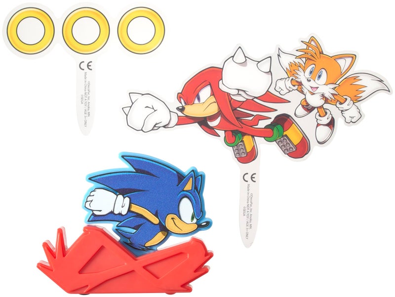 DecoPac DecoSet Sonic The Hedgehog Cake Topper  3-Piece Decoration Set With Tails & Knuckles Cake Pic  Rings Cake Pic And Rolling Sonic Action Figurine  For Birthday And Celebrations - Image 2