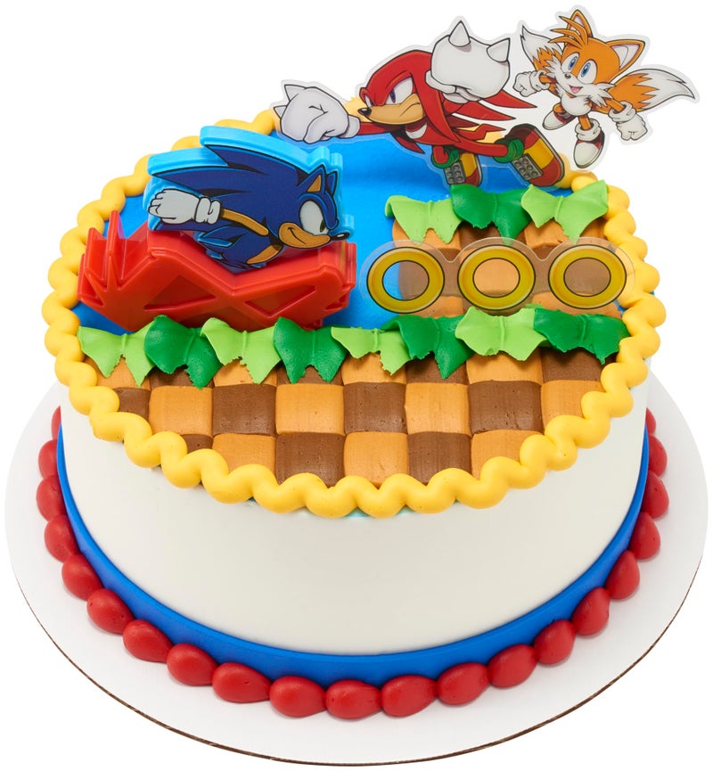 DecoPac DecoSet Sonic The Hedgehog Cake Topper  3-Piece Decoration Set With Tails & Knuckles Cake Pic  Rings Cake Pic And Rolling Sonic Action Figurine  For Birthday And Celebrations - Image 3