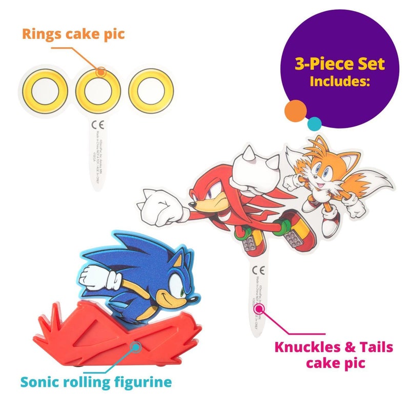 DecoPac DecoSet Sonic The Hedgehog Cake Topper  3-Piece Decoration Set With Tails & Knuckles Cake Pic  Rings Cake Pic And Rolling Sonic Action Figurine  For Birthday And Celebrations - Image 5