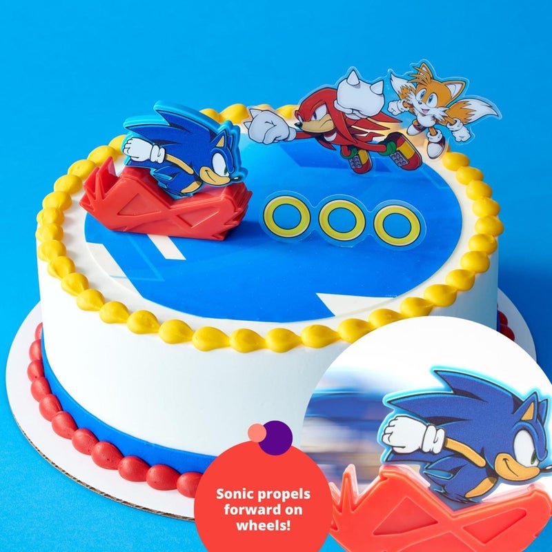 DecoPac DecoSet Sonic The Hedgehog Cake Topper  3-Piece Decoration Set With Tails & Knuckles Cake Pic  Rings Cake Pic And Rolling Sonic Action Figurine  For Birthday And Celebrations - Image 4