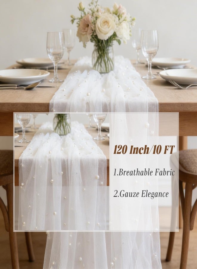 U+U White Pearl Gauze Table Runner 120 Inch 10FT, Sheer Table Decor for Wedding Birthday Baby Shower Home Party Holiday Decorations - Image 4