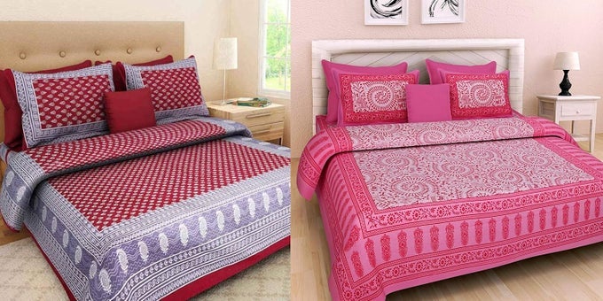 EWISH BOX 100 COTTON JAIPURI RAJASTHANI TRADITIONAL KING SIZE 2 DOUBLE BEDSHEET COMBO WITH 4 PILLOW COVER DOUBLE MULTI53