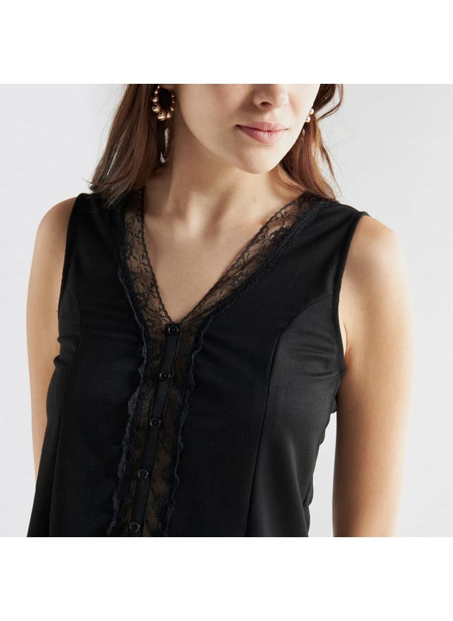 FAV Lace Insert Sleeveless Shirt with V-Neck  - Image 4