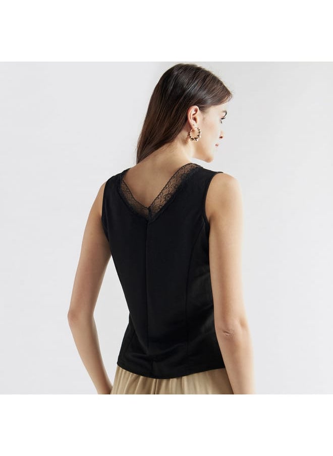 FAV Lace Insert Sleeveless Shirt with V-Neck  - Image 3
