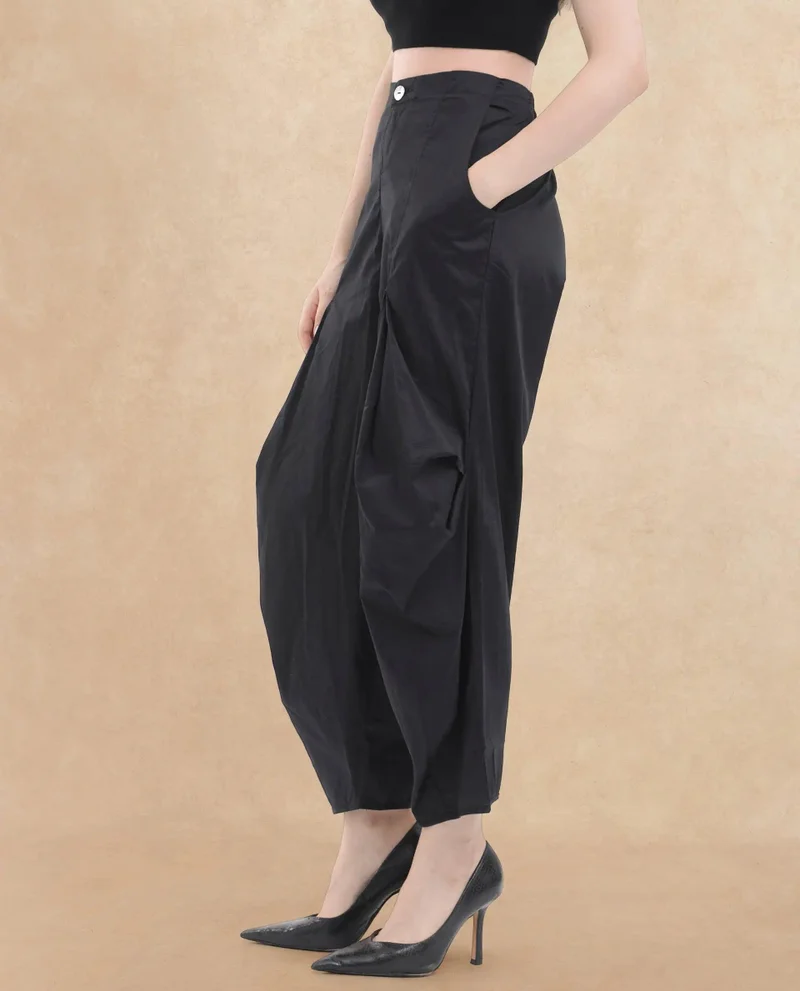 Rareism Women's Casual Comfort: Cotton Satin Parachute Pants