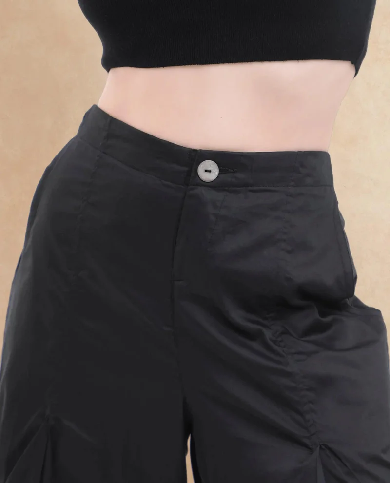 Rareism Women's Casual Comfort: Cotton Satin Parachute Pants