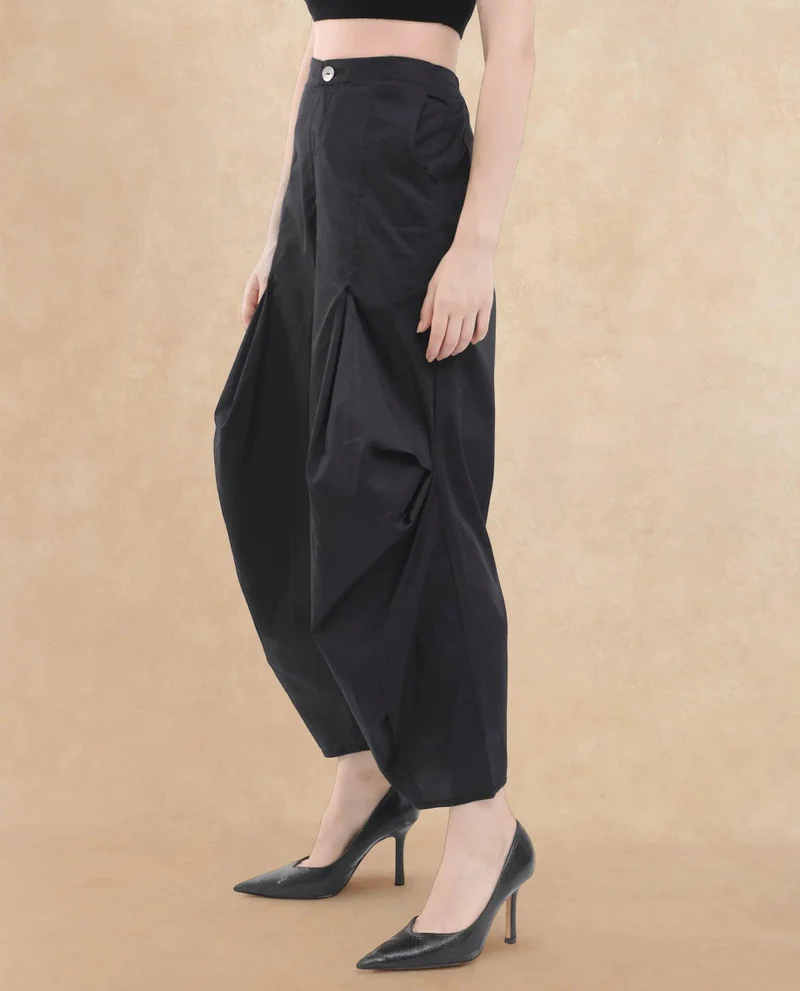 Rareism Women's Casual Comfort: Cotton Satin Parachute Pants
