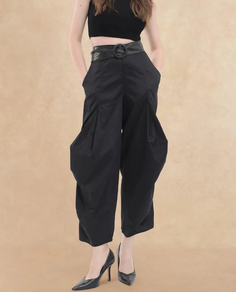 Rareism Women's Casual Comfort: Cotton Satin Parachute Pants