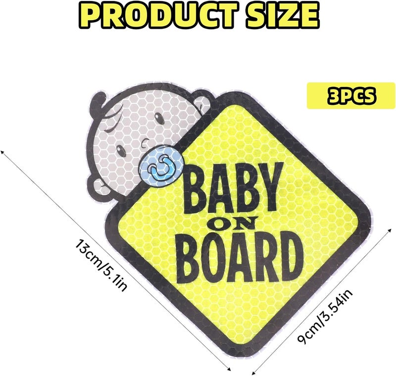 Psyqtsuary 3Pack Baby on Board Sticker for Cars, Baby On Board Signs Baby in Car High Intensity Reflective Waterproof Vinyl Safety Car Signs SeeThrough When Reversing for Rear Side Windows Bumpers, Bright Yellow Bug proof seal - Image 2