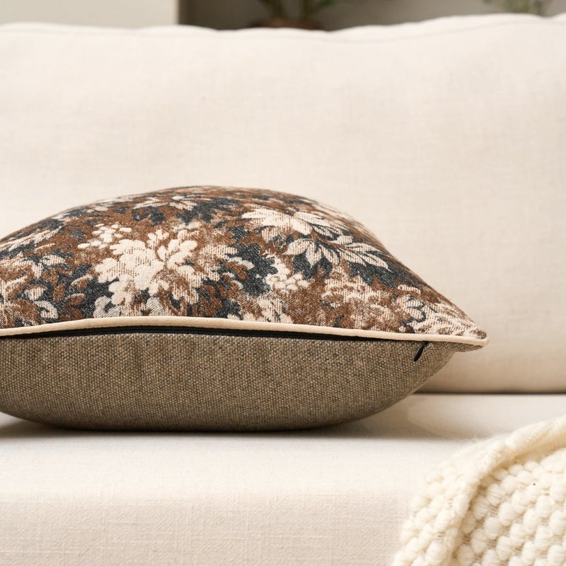 Yangest Neutral Floral Pillow Cover 20 x 20 Inches, Vintage Chenille Square Throw Pillow Cover Soft Decorative Farmhouse Accent Couch Pillow Cover for Living Room Bedroom, Coffee Brown - Image 3