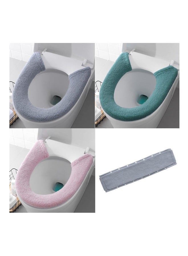 3 pcs Soft Thicker Toilet Seat Warmer Cover,Universal Toilet Seat Mat, Keep Warm(Blue, Pink, Brown) - Image 1