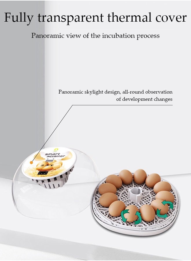 DUNISO - Egg Incubator, Fully Automatic Incubator for 12 Eggs, Poultry Incubator , Equipped with Automatic Egg Flipping and Temperature Display, Suitable for Incubating Chickens, Ducks, Geese, Quails，26*26*14CM - Image 1