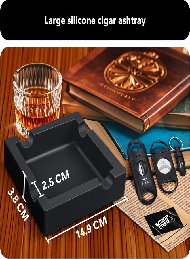 roygra منفضة سجائر خارجية من رويغرا مع 3 قواطع سجائر لجميع أنواع السيجار، منفضة سجائر سيليكون غير قابلة للكسر ذات قطر كبير مع 4 مساند للسيجار، مناسبة للفناء، في الهواء الطلق، في الداخل، كديكور منزلي - 5.9 × 5.9 × 1.5 بوصة (أسود) - Image 3