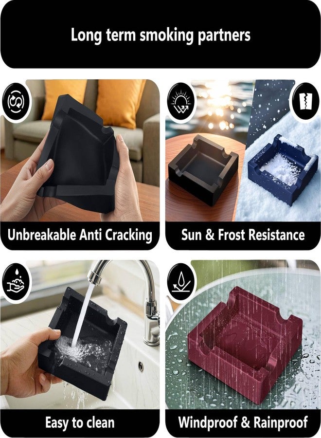 roygra منفضة سجائر خارجية من رويغرا مع 3 قواطع سجائر لجميع أنواع السيجار، منفضة سجائر سيليكون غير قابلة للكسر ذات قطر كبير مع 4 مساند للسيجار، مناسبة للفناء، في الهواء الطلق، في الداخل، كديكور منزلي - 5.9 × 5.9 × 1.5 بوصة (أسود) - Image 2