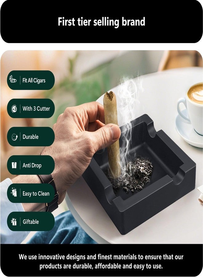 roygra منفضة سجائر خارجية من رويغرا مع 3 قواطع سجائر لجميع أنواع السيجار، منفضة سجائر سيليكون غير قابلة للكسر ذات قطر كبير مع 4 مساند للسيجار، مناسبة للفناء، في الهواء الطلق، في الداخل، كديكور منزلي - 5.9 × 5.9 × 1.5 بوصة (أسود) - Image 5