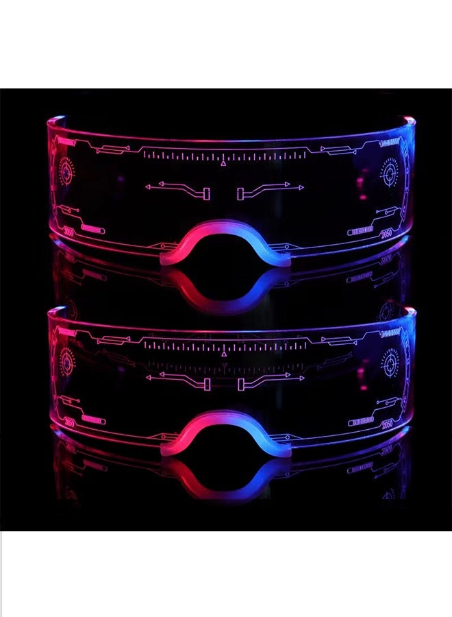 2Pcs LED Visor Glasses, 7 Colors Futuristic Glasses, 4 Modes Light Up Glasses, Cyberpunk Futuristic Luminous Cosplay Glasses, Rechargeable Cool Neon Shine Party Goggles, Luminous Glasses for Adults