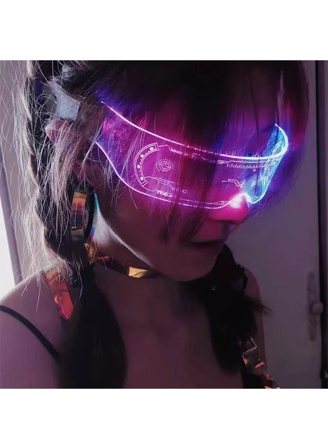 2Pcs LED Visor Glasses, 7 Colors Futuristic Glasses, 4 Modes Light Up Glasses, Cyberpunk Futuristic Luminous Cosplay Glasses, Rechargeable Cool Neon Shine Party Goggles, Luminous Glasses for Adults