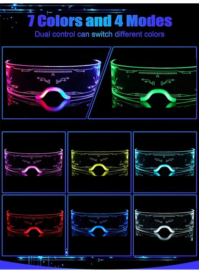 2Pcs LED Visor Glasses, 7 Colors Futuristic Glasses, 4 Modes Light Up Glasses, Cyberpunk Futuristic Luminous Cosplay Glasses, Rechargeable Cool Neon Shine Party Goggles, Luminous Glasses for Adults