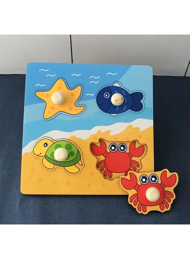 Ocean Wooden 3D Puzzle Toy Geometric Shapes Matching Board For Toddlers Holiday Birthday Gifts - Image 1