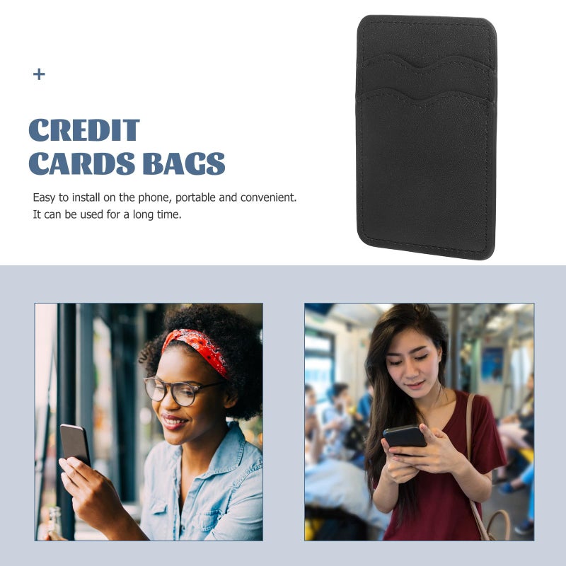 Black Pu Leather Adhesive Phone Wallet For Women Double Card Slot Stick On Pocket - Image 4