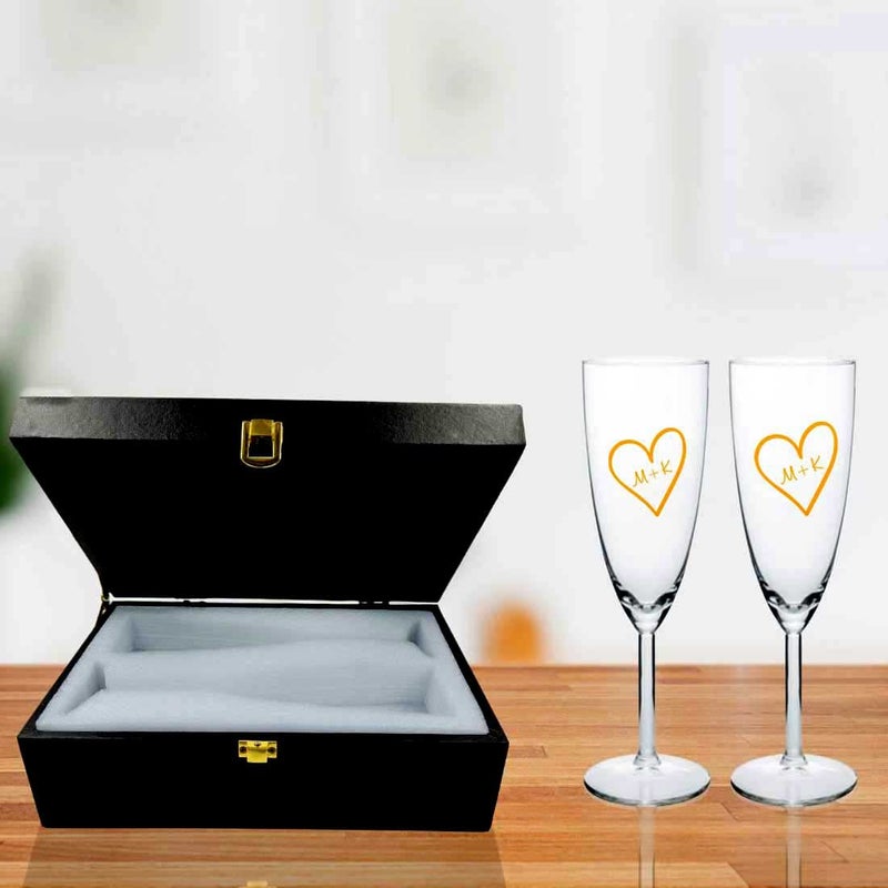 Nutcase Personalised Red Champagne Glass Set of 2 Gift Box for Couple Available in Black Boxes - Image 1