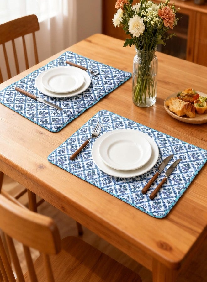 Beeveer 6 Pcs India Block Printed Floral Quilted Placemats 14.5 x 20 Inches Blue Flowers Rectangular Placemats for Kitchens, Dining Table Decorations, Parties, Weddings, Restaurants, Spring, Summer - Image 5
