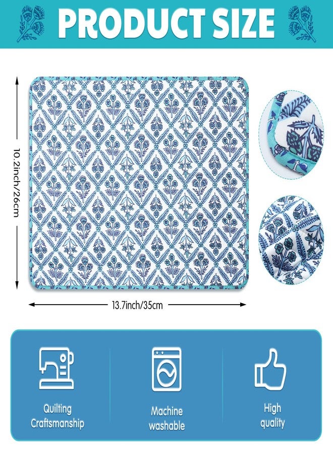 Beeveer 6 Pcs India Block Printed Floral Quilted Placemats 14.5 x 20 Inches Blue Flowers Rectangular Placemats for Kitchens, Dining Table Decorations, Parties, Weddings, Restaurants, Spring, Summer - Image 3