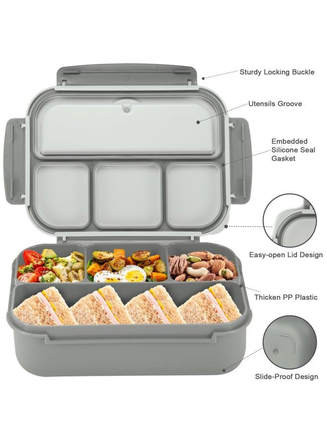 shell and turtle Bento Box Adult Lunch Box, Lunch Containers for Kids Girls Boys with 4 Compartments, Lunchable Food Container with Utensils, Sauce Jar, Muffin Liners, 40 Oz/5 Cup, Microwave & Dishwasher Safe, Gray - Image 3