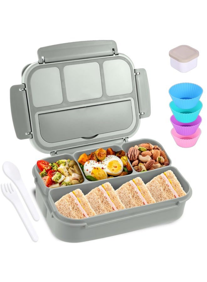 shell and turtle Bento Box Adult Lunch Box, Lunch Containers for Kids Girls Boys with 4 Compartments, Lunchable Food Container with Utensils, Sauce Jar, Muffin Liners, 40 Oz/5 Cup, Microwave & Dishwasher Safe, Gray - Image 1
