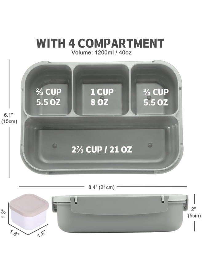 shell and turtle Bento Box Adult Lunch Box, Lunch Containers for Kids Girls Boys with 4 Compartments, Lunchable Food Container with Utensils, Sauce Jar, Muffin Liners, 40 Oz/5 Cup, Microwave & Dishwasher Safe, Gray - Image 2
