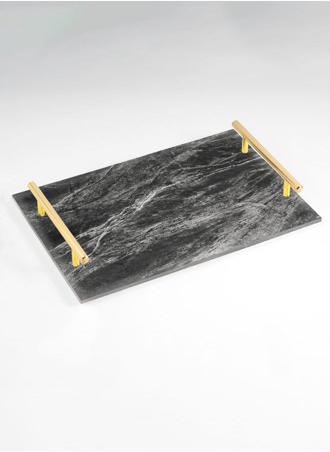 LOWHA Decorative Acrylic Serving Tray with Gold Color Metal Handles Marble Stone 20x30cm  - Image 1