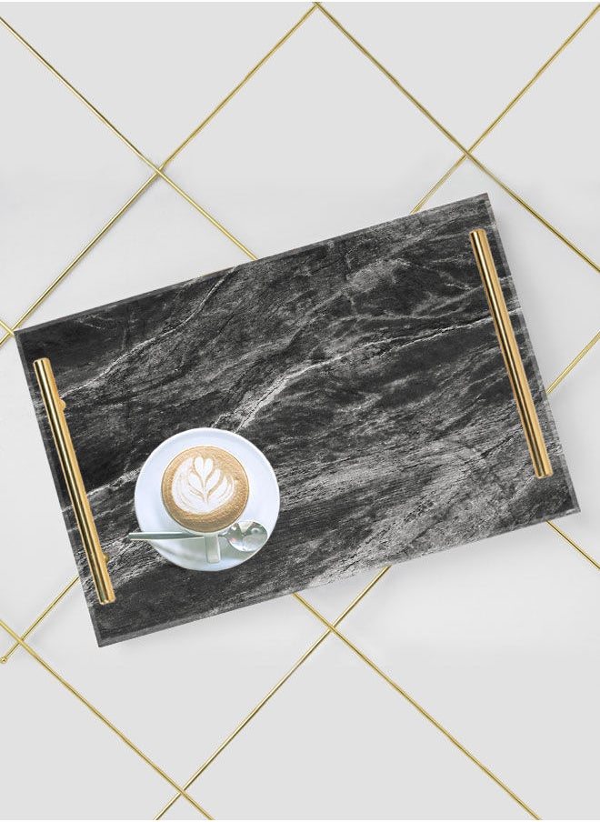 LOWHA Decorative Acrylic Serving Tray with Gold Color Metal Handles Marble Stone 20x30cm  - Image 5