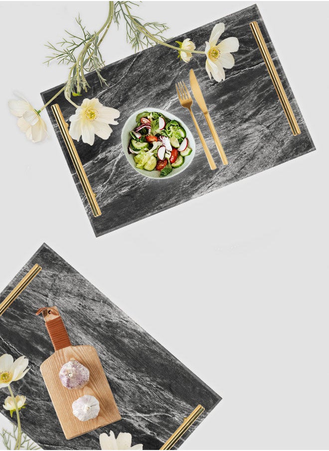 LOWHA Decorative Acrylic Serving Tray with Gold Color Metal Handles Marble Stone 20x30cm  - Image 4