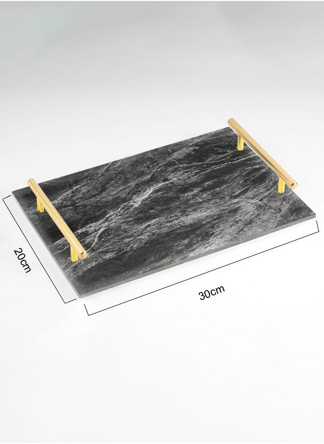 LOWHA Decorative Acrylic Serving Tray with Gold Color Metal Handles Marble Stone 20x30cm  - Image 2