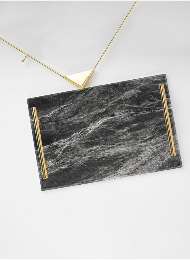LOWHA Decorative Acrylic Serving Tray with Gold Color Metal Handles Marble Stone 20x30cm  - Image 3