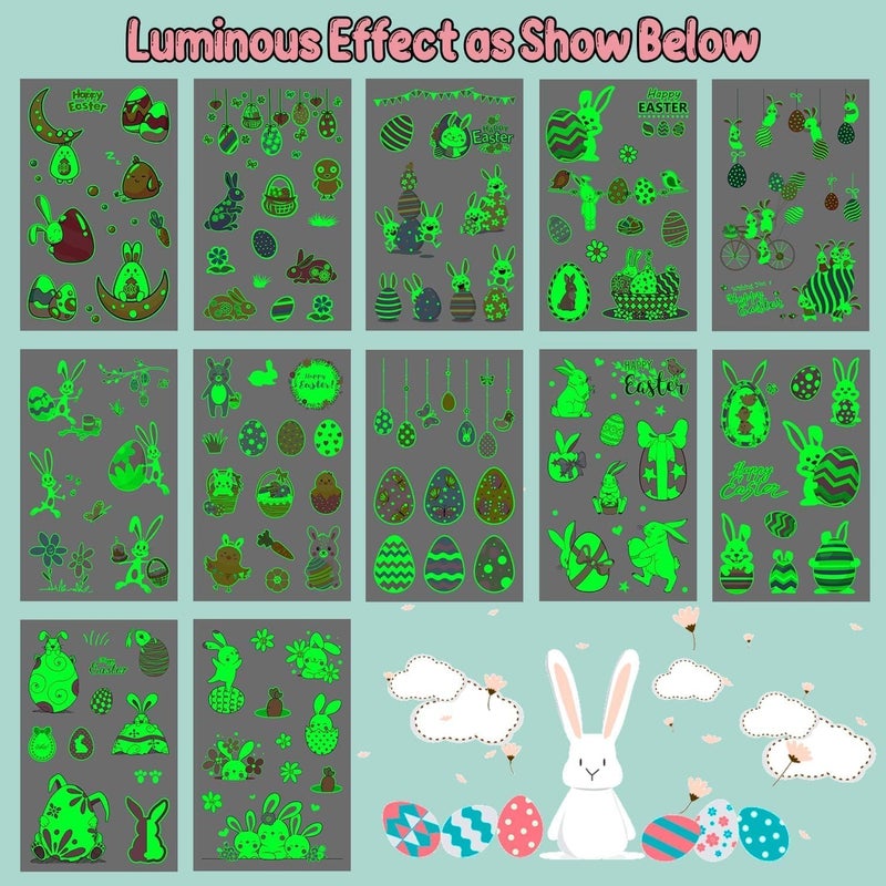 Partywind 132 PCS (12 Sheets) Luminous Easter Temporary Tattoos for Kids Basket Stuffers, Glow Easter Decorations Party Favors Supplies Essentials, Easter Games for Toddlers Boys Girls - Image 4