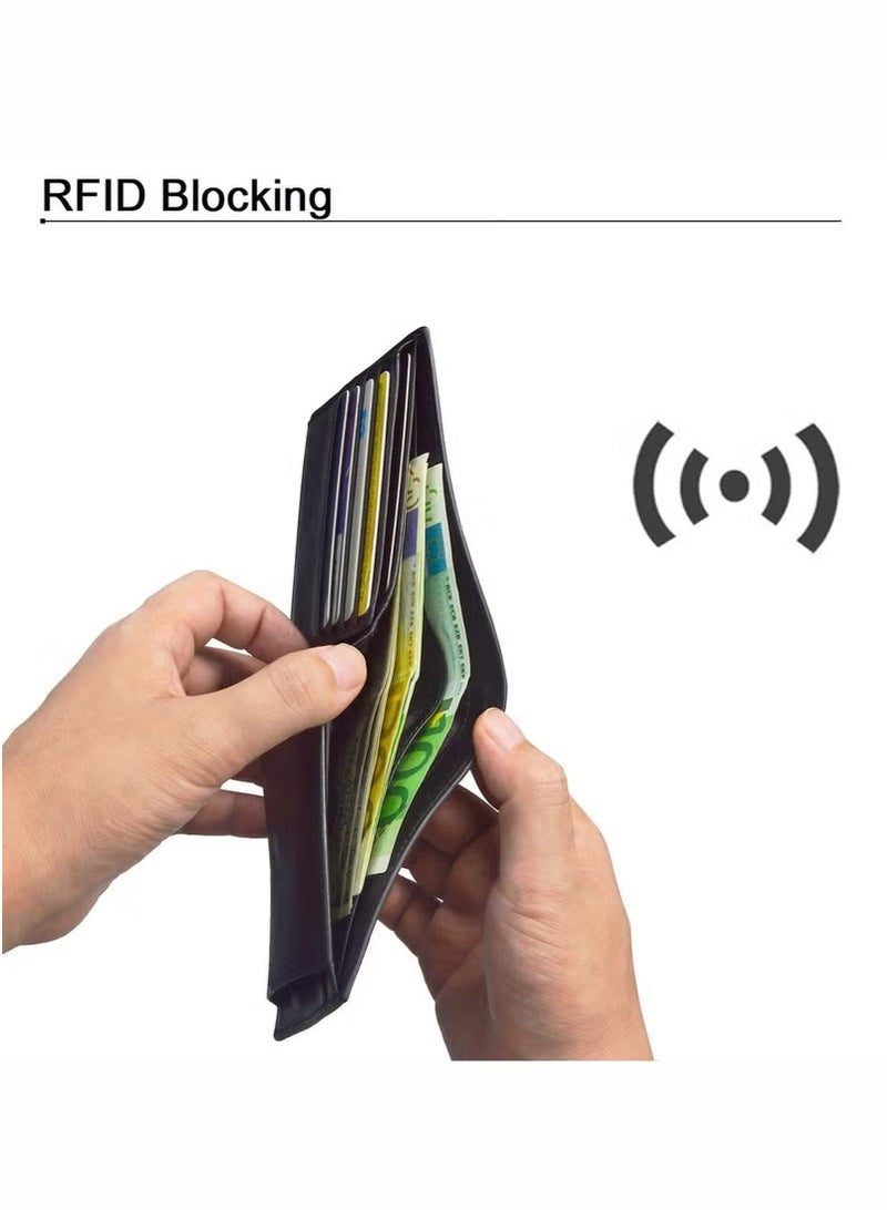 Mens Wallet Multi-functional Casual Tersely Leather Trifold Carbon Fiber Rfid Blocking Card Holder Bifold Stylish Wallets with Id Window Gifts for Men Business Black "PREMIUM QUALITY:The made from han - Image 2